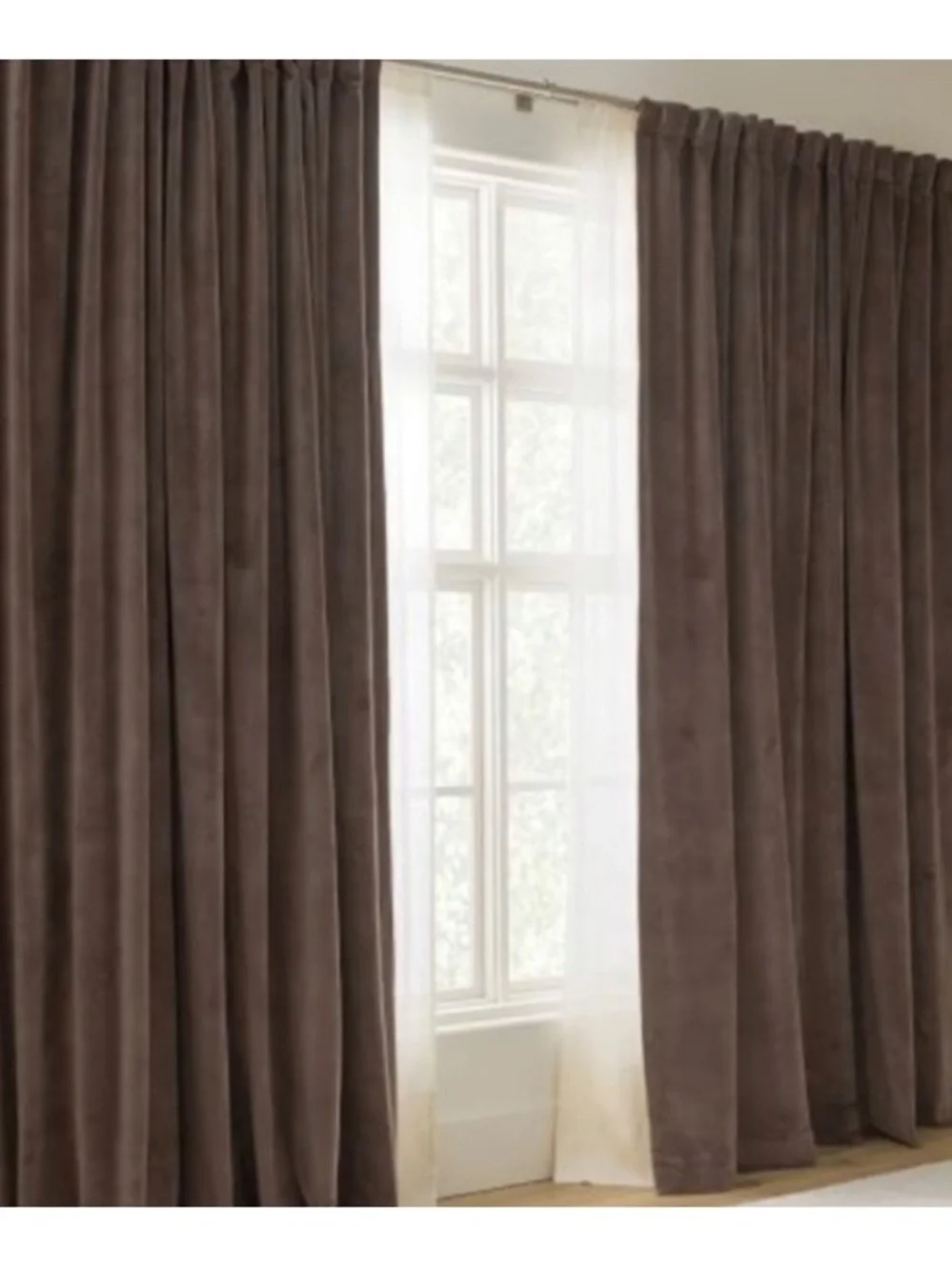 Set of 2 Pottery Barn Velvet Twill Curtain Panels Cappuccino Brown 50